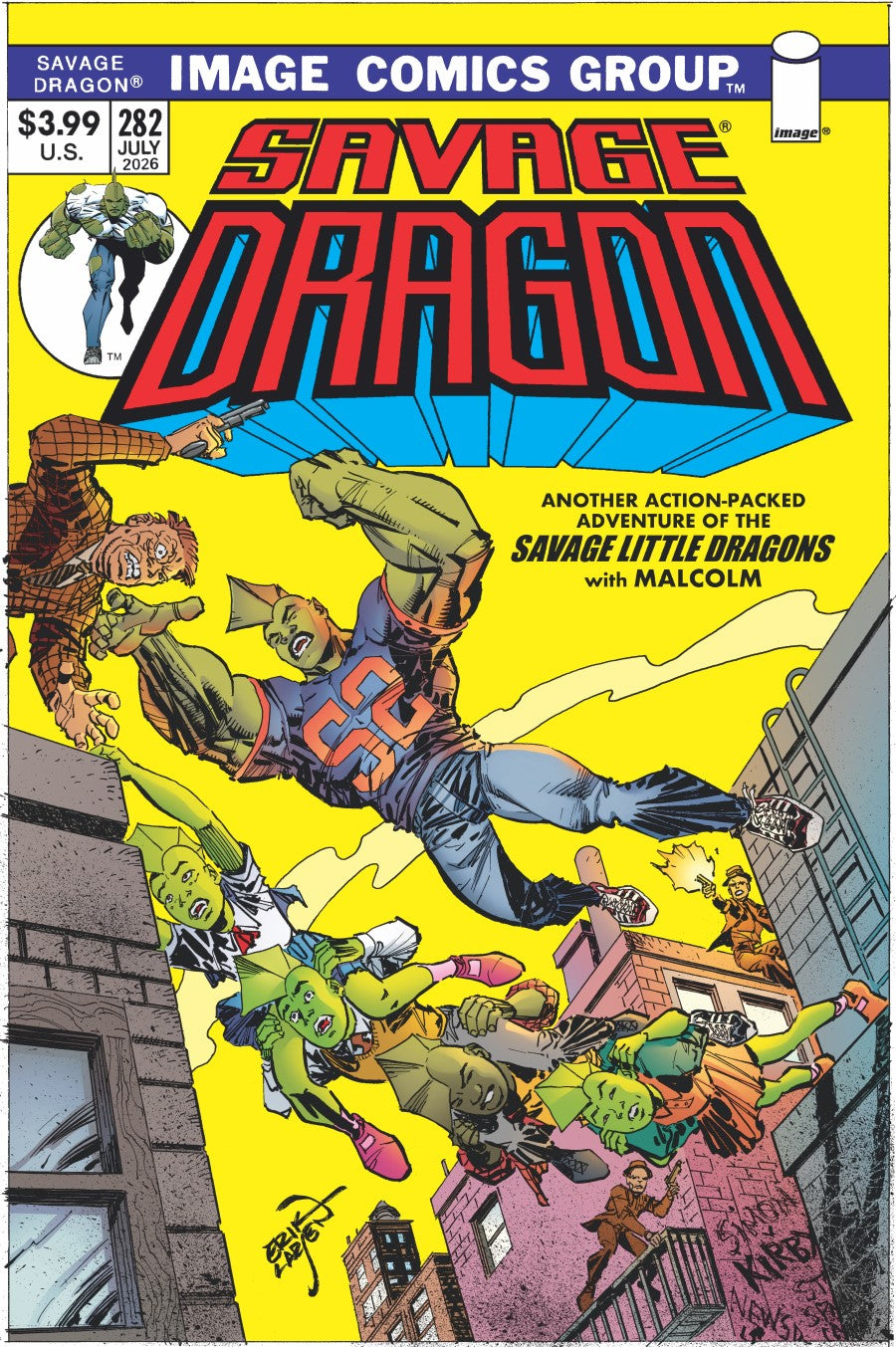 Cover of Savage Dragon #282 Cover B Erik Larsen Variant — retro trade-dress variant art by Erik Larsen featuring a vintage Image Comics Group masthead design, Image Comics 2026