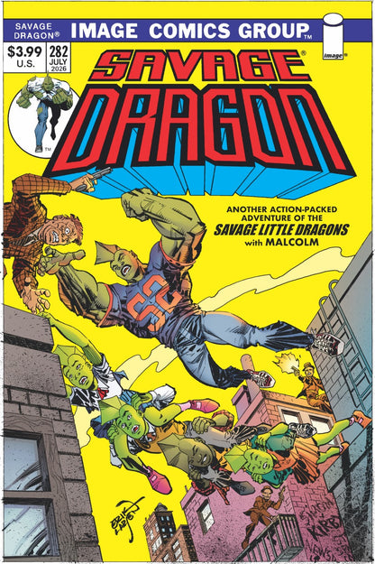 Cover of Savage Dragon #282 Cover B Erik Larsen Variant — retro trade-dress variant art by Erik Larsen featuring a vintage Image Comics Group masthead design, Image Comics 2026