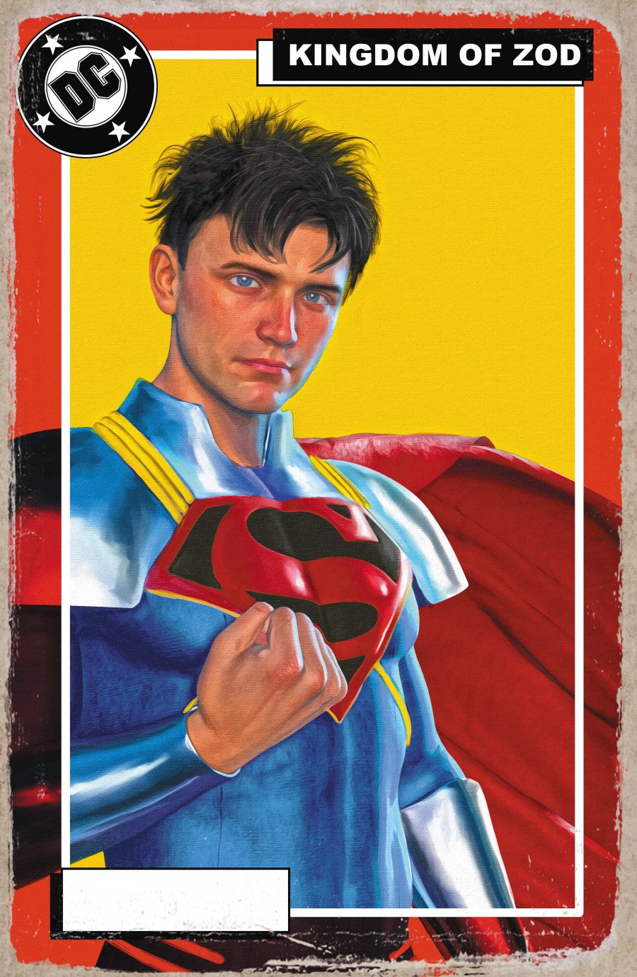 Cover of Superman #42 Cover E Mark Spears Foil Variant — foil trading-card variant art by Mark Spears featuring a young Superman portrait with Kingdom of Zod card styling, DC Comics 2026