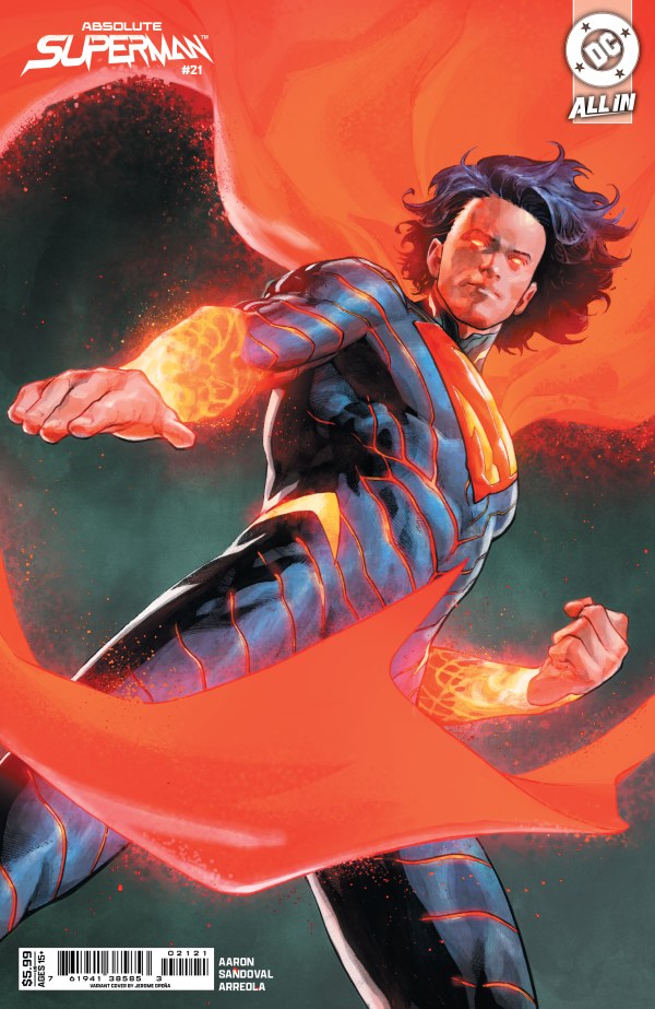 Cover of Absolute Superman #21 Cover B by Jerome Opena card stock variant, DC Comics
