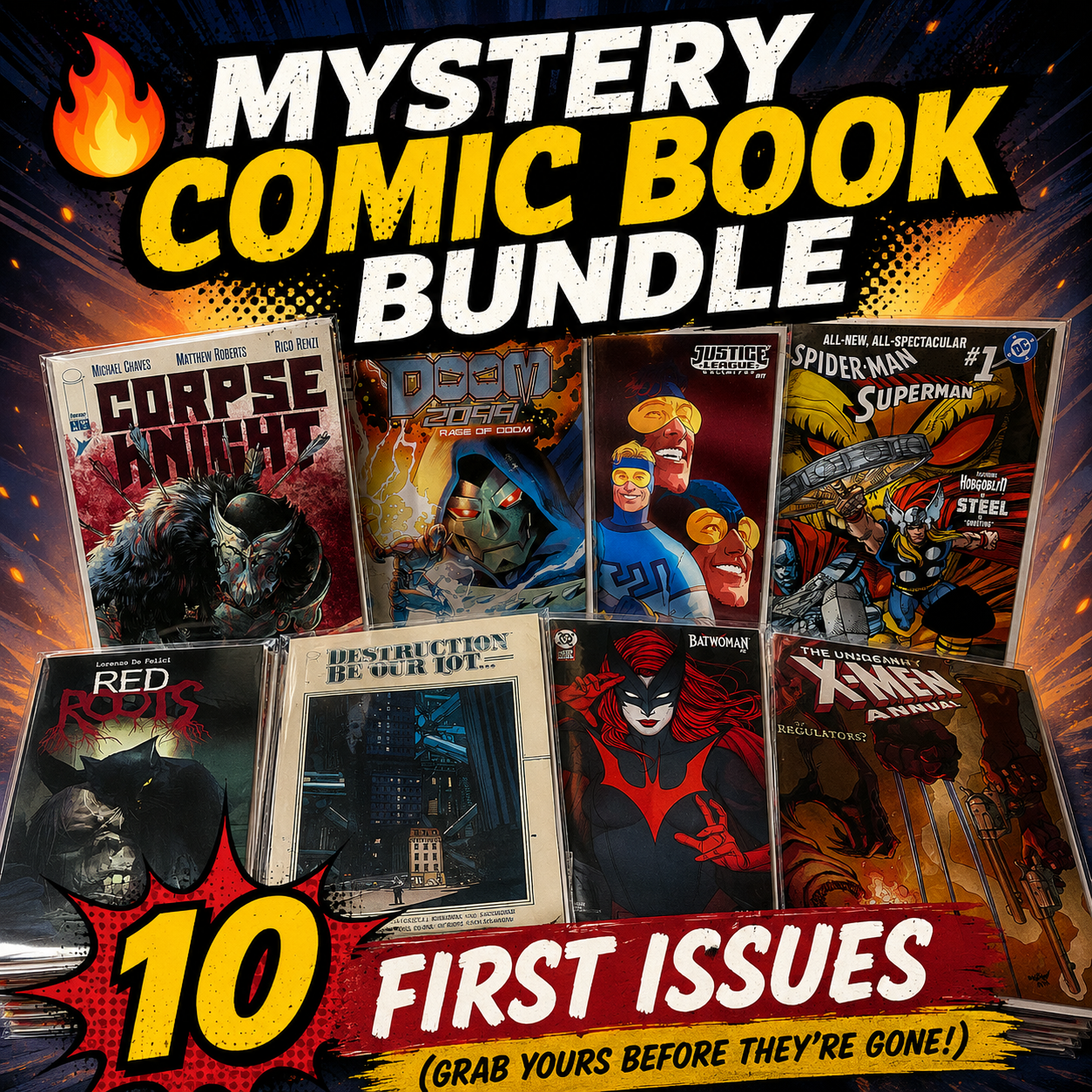 Epic Panels Comics Mystery Comic Book Bundle — 10 first-issue comics, bagged and boarded.
