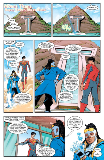New Titans #38 interior preview — Static arrives at Mount Titans and meets Jon Kent