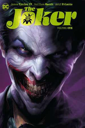 Cover of The Joker Vol 1 Hardcover – Francesco Mattina art featuring a close-up of the Joker grinning in purple shadow, DC Comics 2021